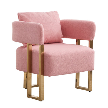 TS Modern decorative chair, living room side chair with gold metal legs, no wheels, suitable for dressing area, reception room, office,Teddy fleece upholstered metal foot sofas 2PCS Pink image 7