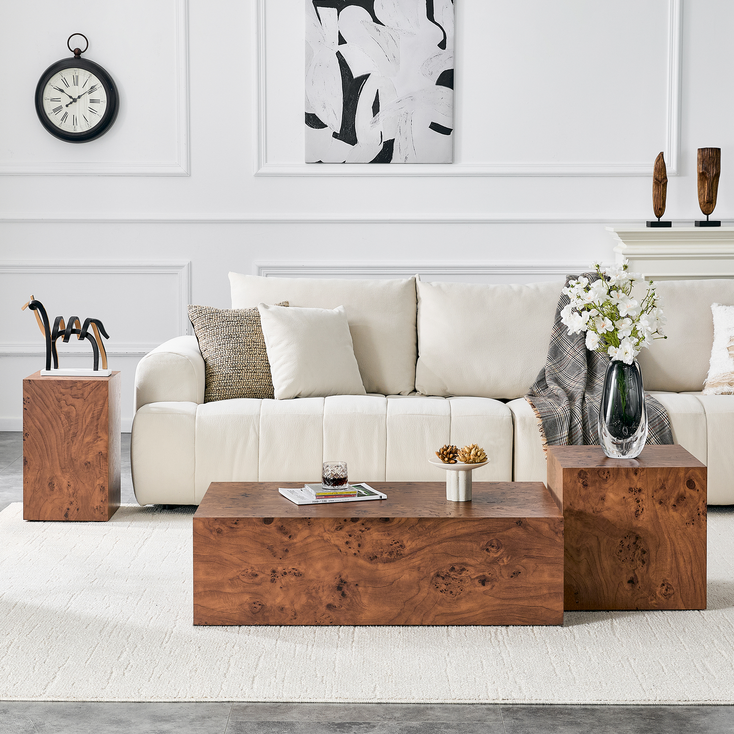 Premium Burl Walnut Veneer MDF Cube Table, Height Adjustable Multi-purpose Coffee Side End Table for Living Room, 11.8"×11.8"×19.7", No Extra Items Included image 6