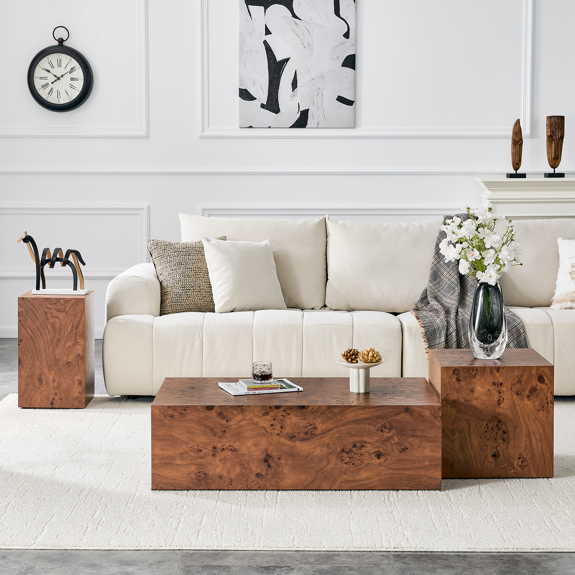 Premium Burl Walnut Veneer MDF Cube Table, Height Adjustable Multi-purpose Coffee Side End Table for Living Room, 11.8"×11.8"×19.7", No Extra Items Included image 6