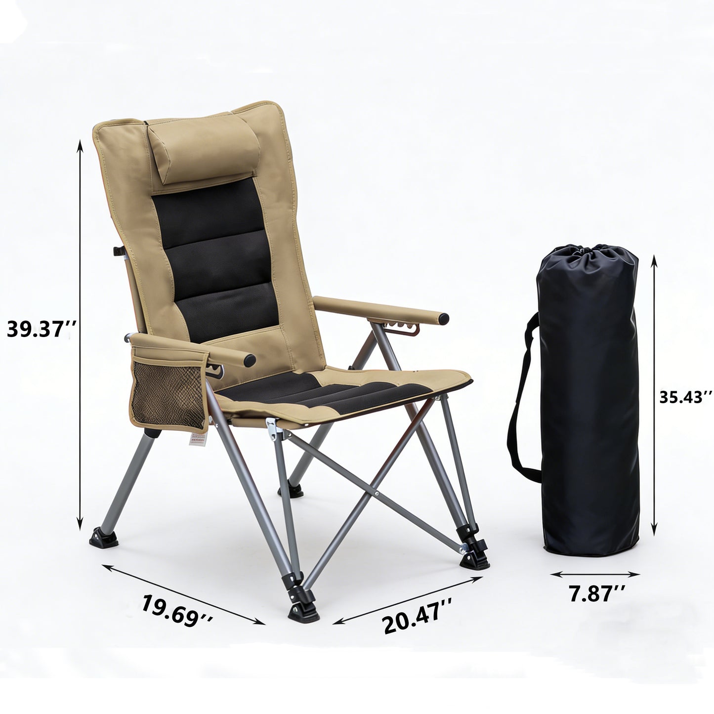 5-Position Adjustable Reclining Camping Chair, Side Pocket & Carry Bag, Heavy Duty, Portable Outdoor Chair for Beach, Camping, Patio,khaki image 12