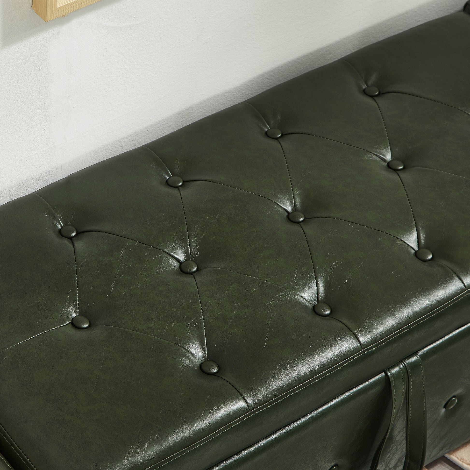 48" Ottoman Bench with Storage, Bench for Bedroom,Living Room,Hallway, Upholstered Tufted Faux Leather PU Ottoman Dark Green image 7