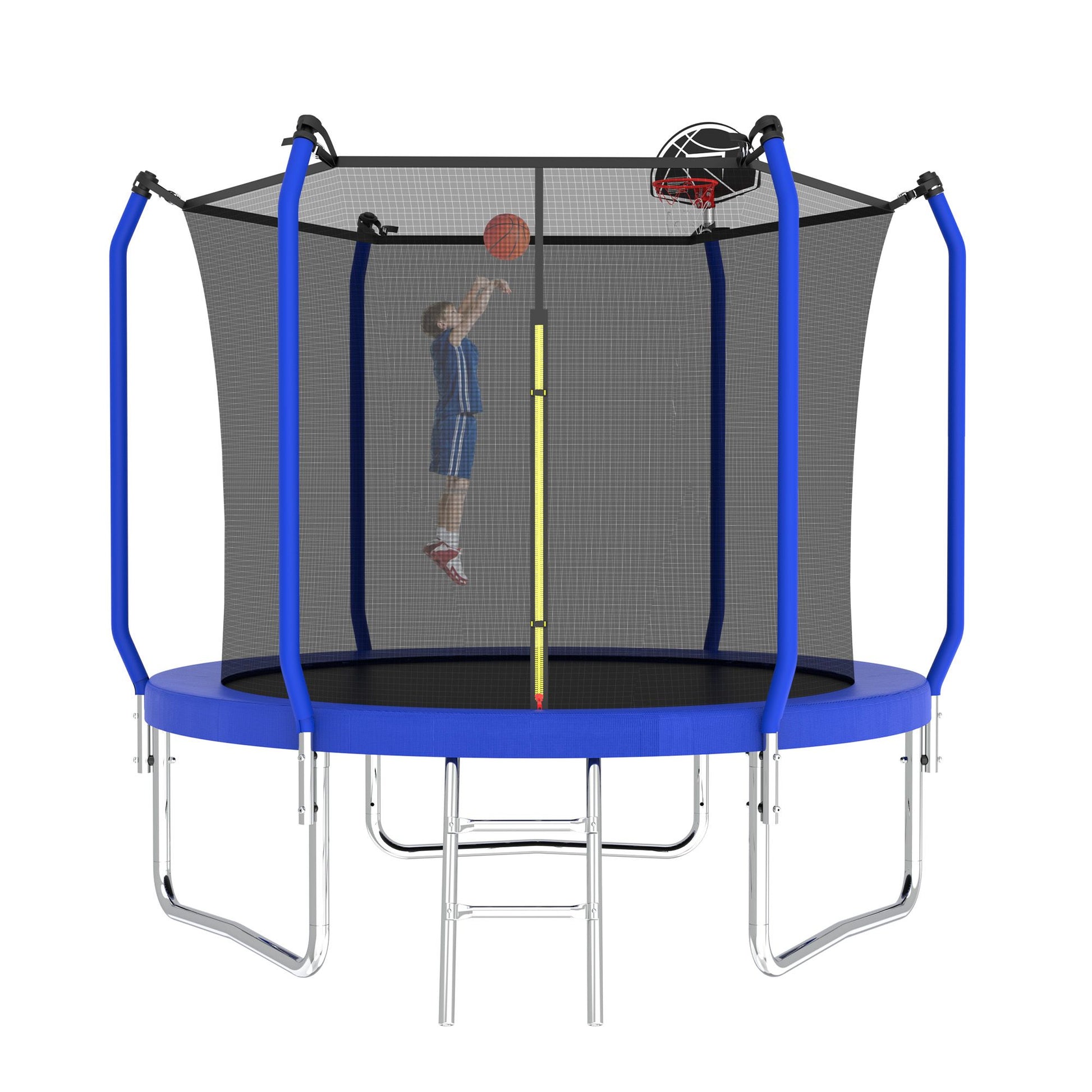 8FT Trampoline with Basketball Hoop, ASTM Approved Reinforced Type Outdoor Trampoline with Enclosure Net image 5