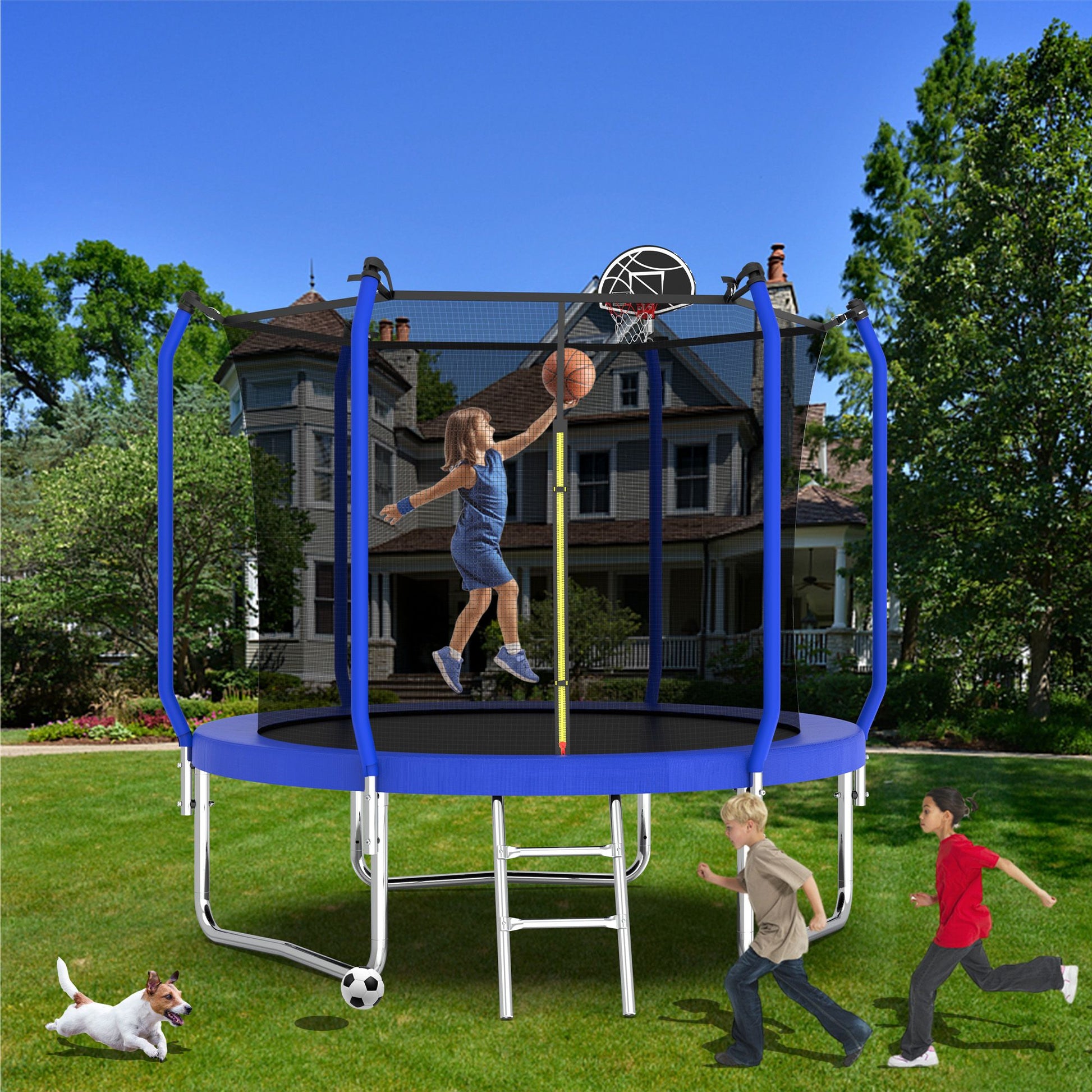 8FT Trampoline with Basketball Hoop, ASTM Approved Reinforced Type Outdoor Trampoline with Enclosure Net image 8