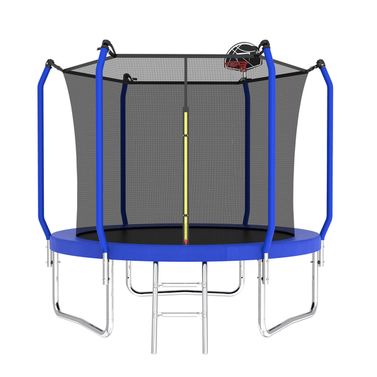 8FT Trampoline with Basketball Hoop, ASTM Approved Reinforced Type Outdoor Trampoline with Enclosure Net image 1