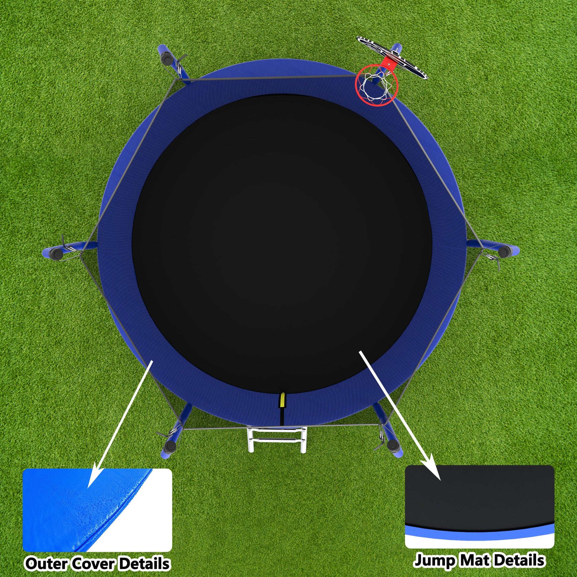 8FT Trampoline with Basketball Hoop, ASTM Approved Reinforced Type Outdoor Trampoline with Enclosure Net image 9