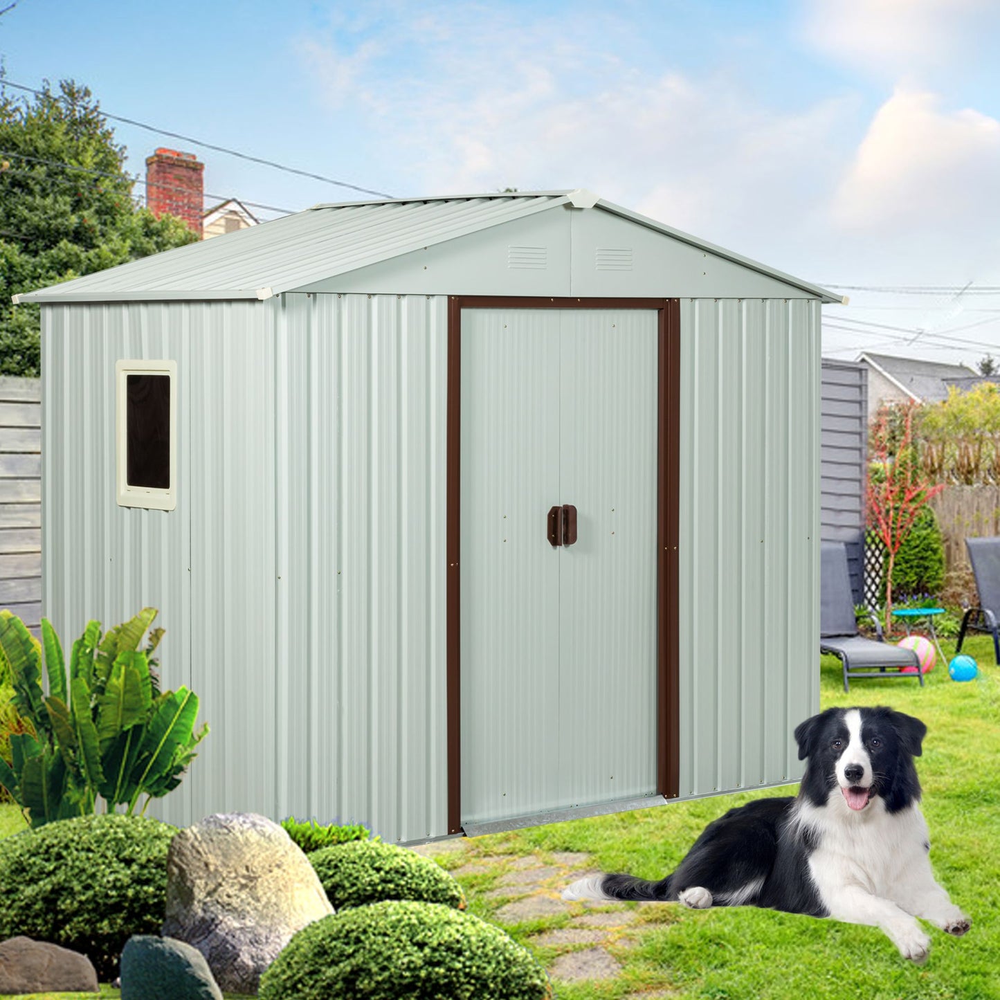 8ft x 4ft Outdoor Metal Storage Shed With window and metal foundation White image 2