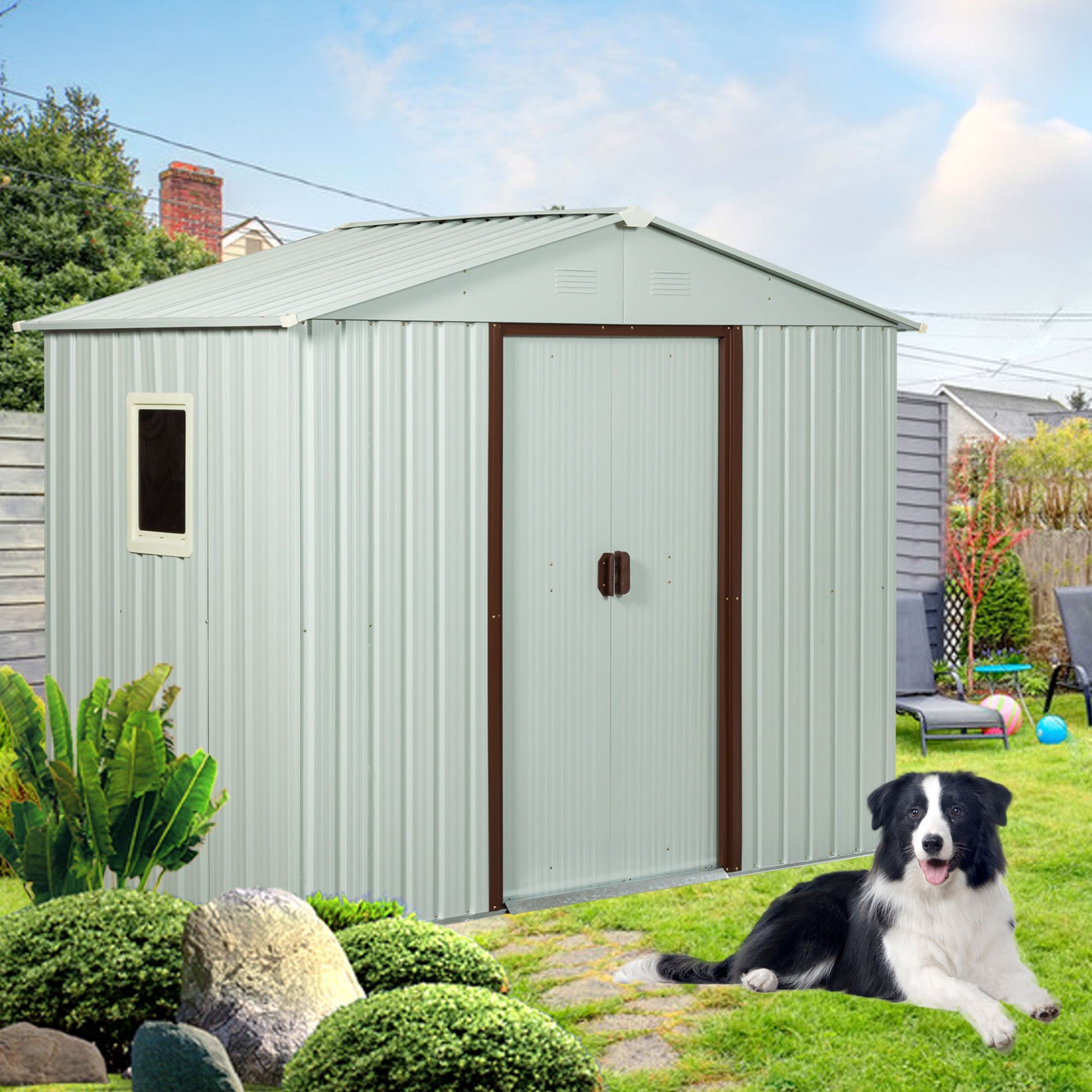 8ft x 4ft Outdoor Metal Storage Shed With window and metal foundation White image 2