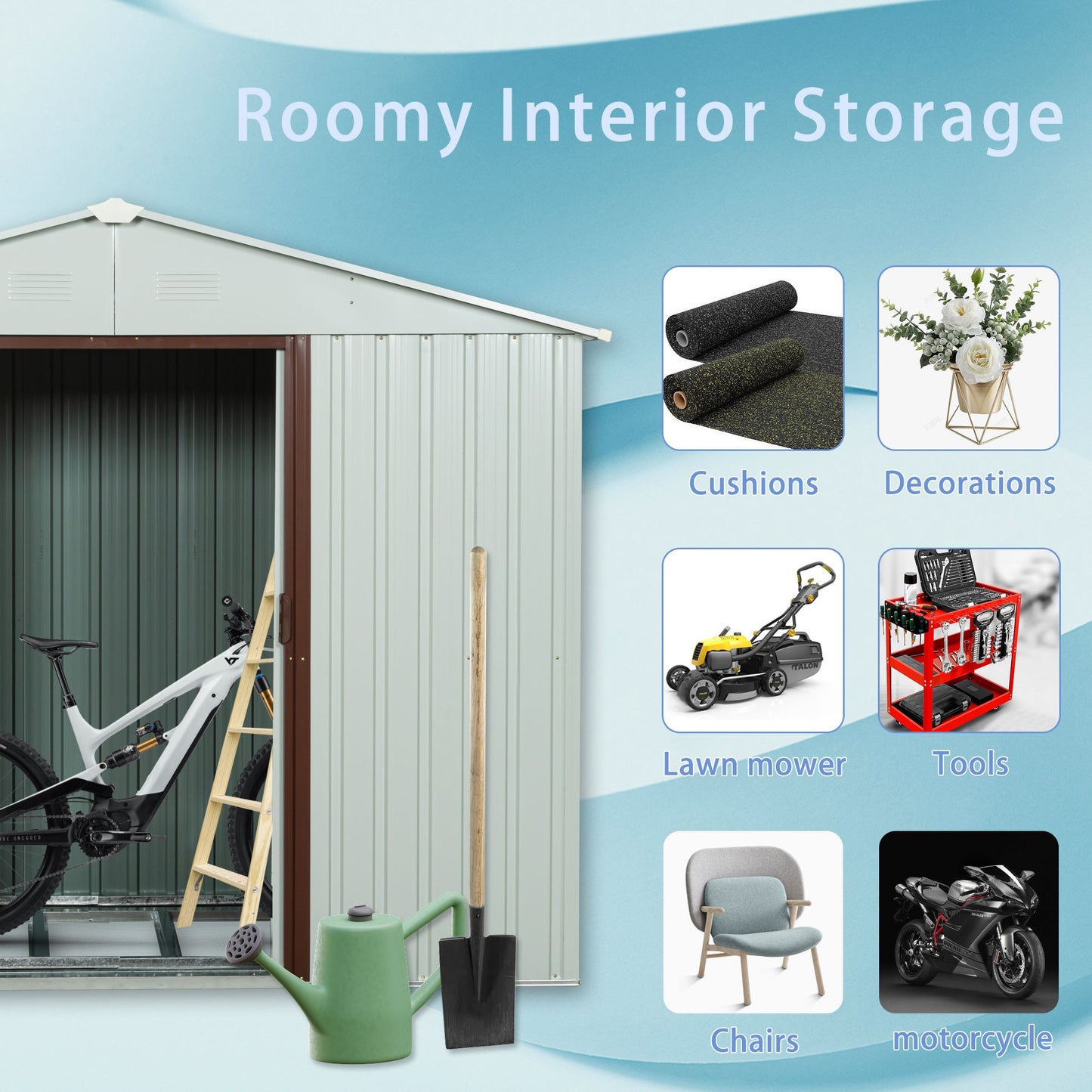 8ft x 4ft Outdoor Metal Storage Shed With window and metal foundation White image 4