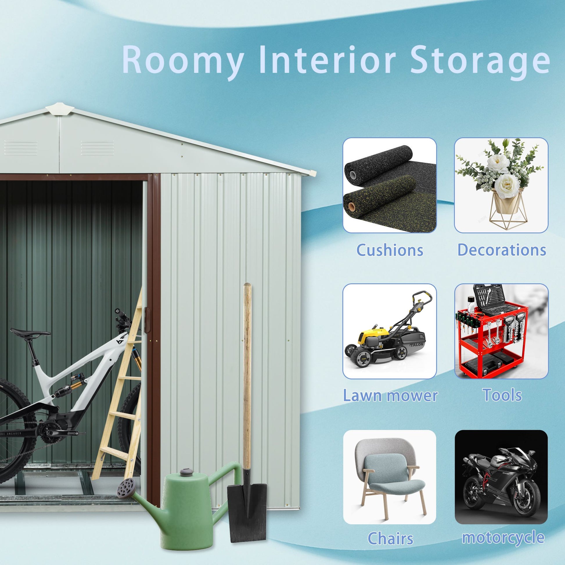 8ft x 4ft Outdoor Metal Storage Shed With window and metal foundation White image 4