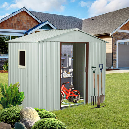 8ft x 4ft Outdoor Metal Storage Shed With window and metal foundation White image 1