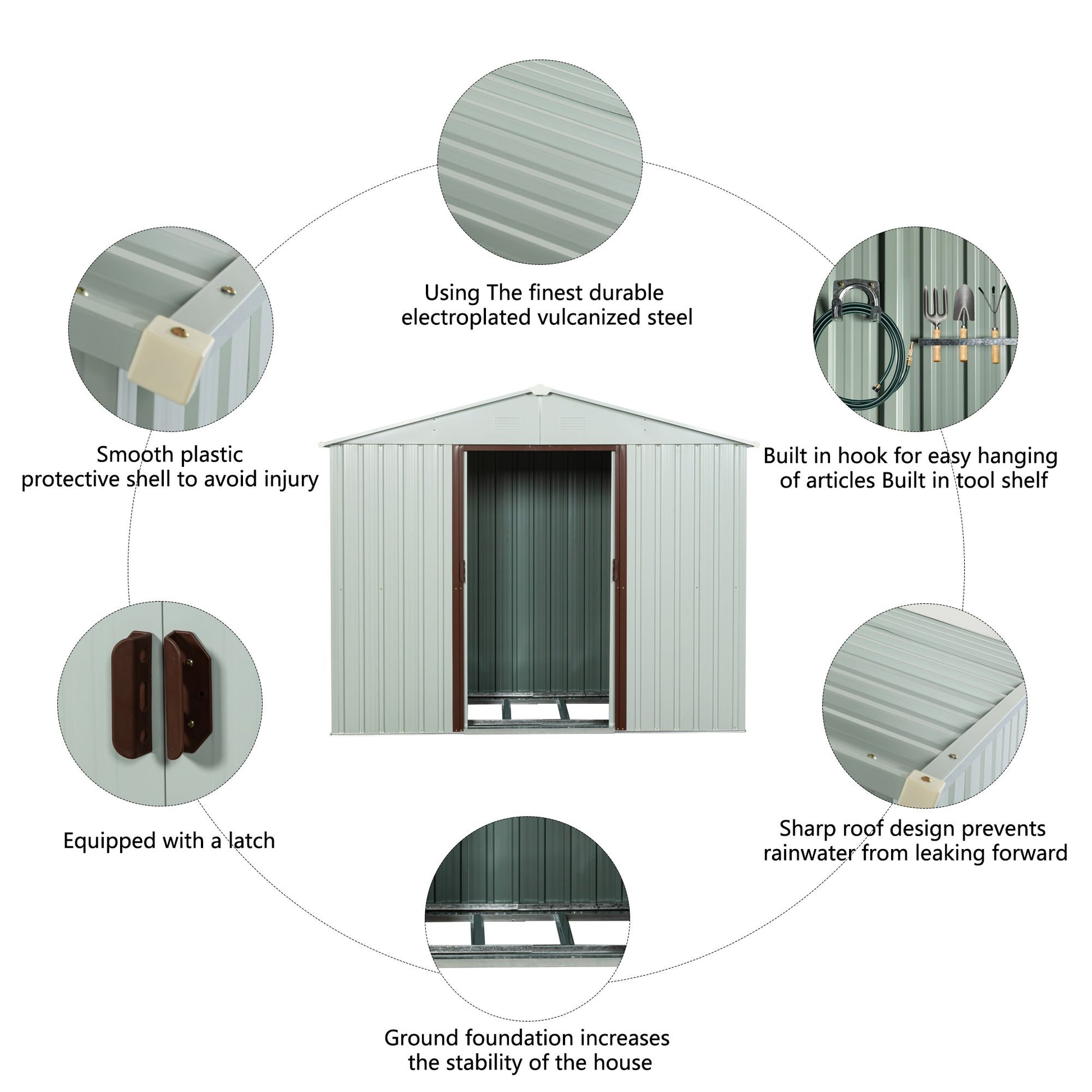 8ft x 4ft Outdoor Metal Storage Shed With window and metal foundation White image 9