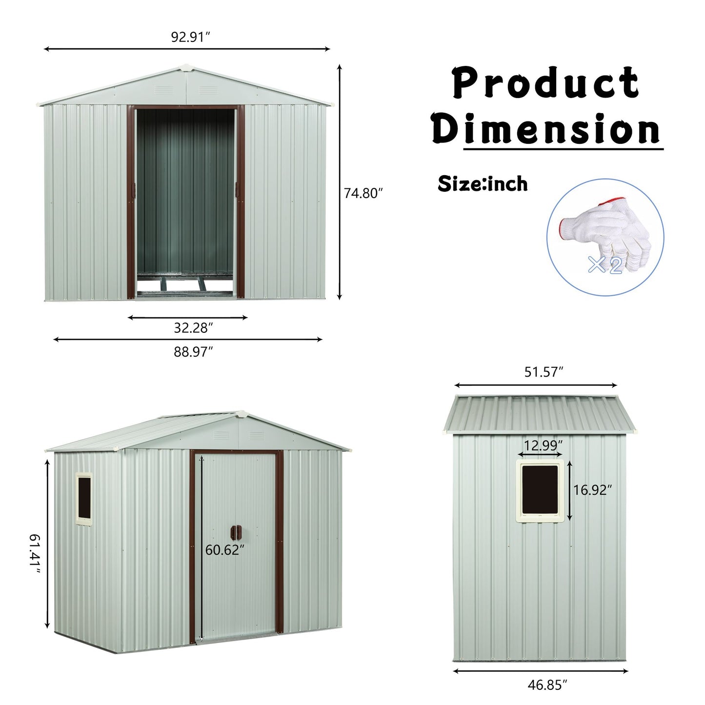 8ft x 4ft Outdoor Metal Storage Shed With window and metal foundation White image 8