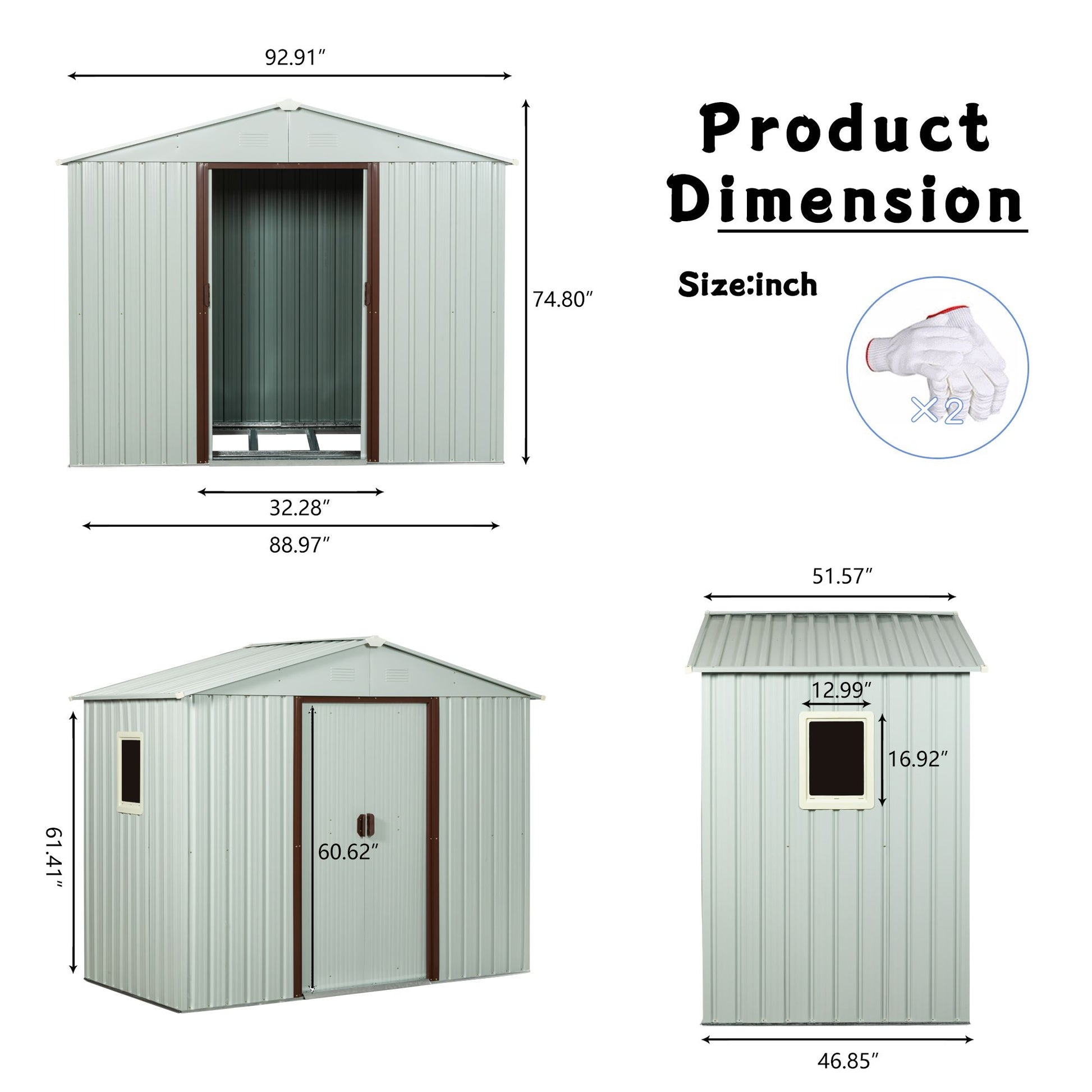 8ft x 4ft Outdoor Metal Storage Shed With window and metal foundation White image 8