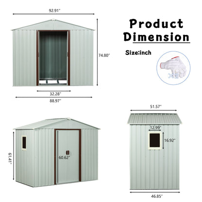 8ft x 4ft Outdoor Metal Storage Shed With window and metal foundation White image 8