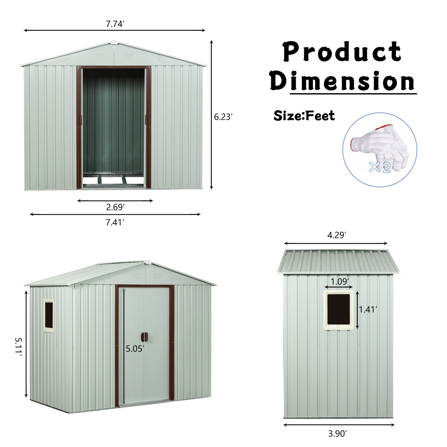 8ft x 4ft Outdoor Metal Storage Shed With window and metal foundation White image 7