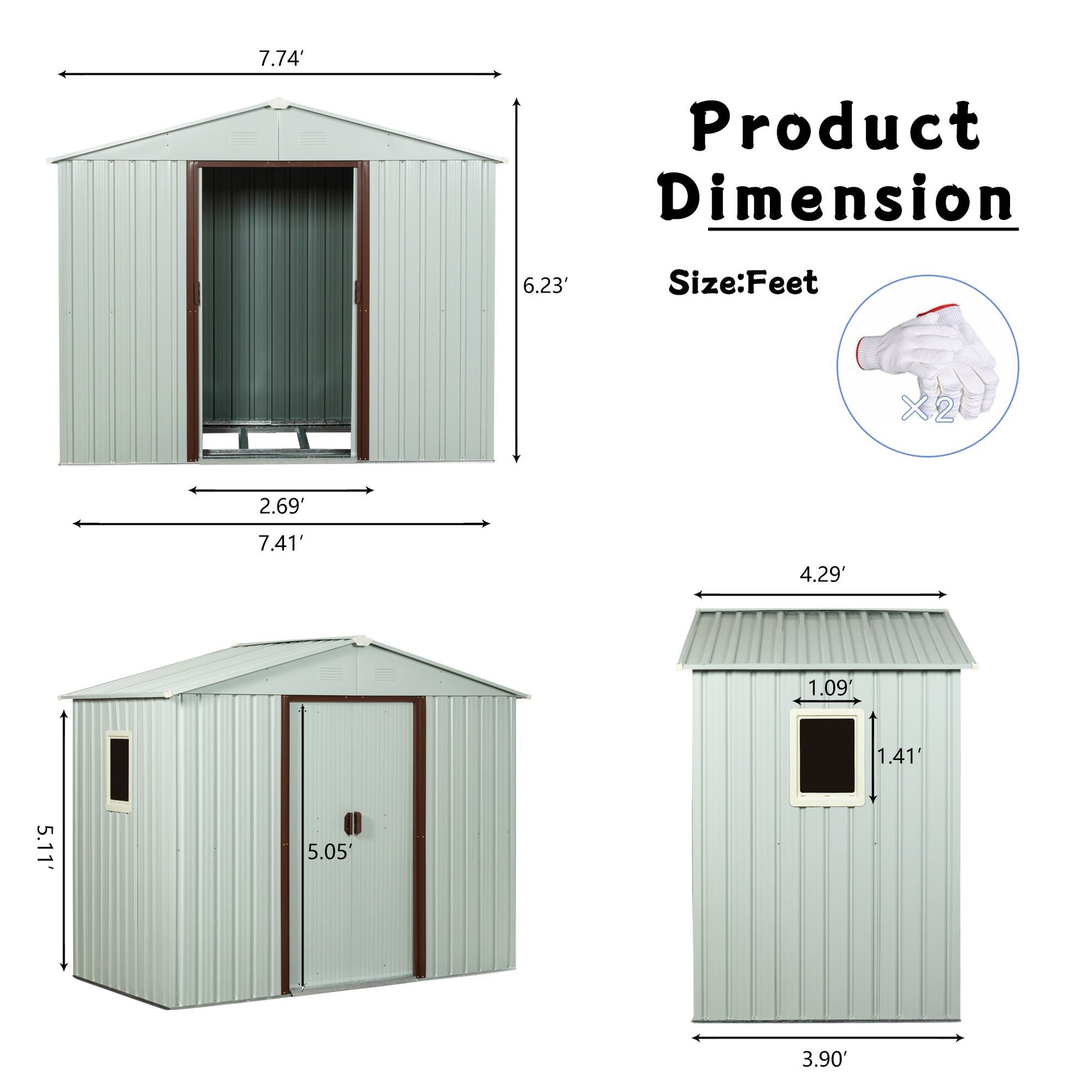 8ft x 4ft Outdoor Metal Storage Shed With window and metal foundation White image 7