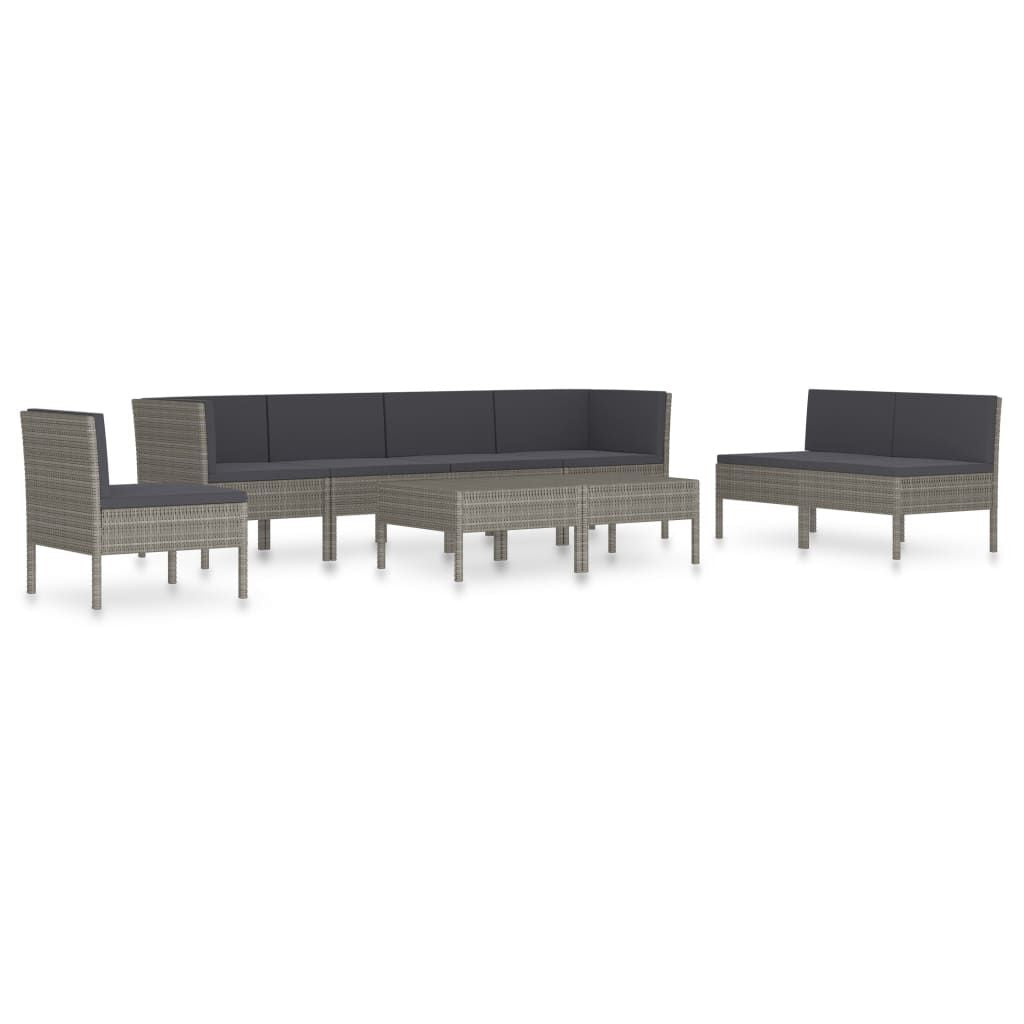 9 Piece Patio Lounge Set with Cushions Poly Rattan Gray image 2