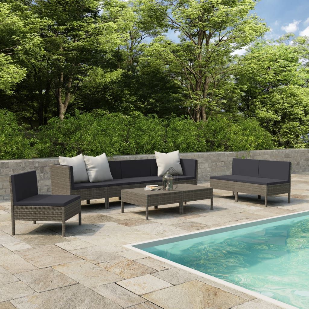 9 Piece Patio Lounge Set with Cushions Poly Rattan Gray image 1