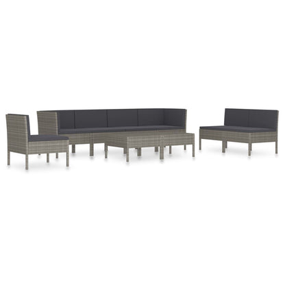 9 Piece Patio Lounge Set with Cushions Poly Rattan Gray image 2