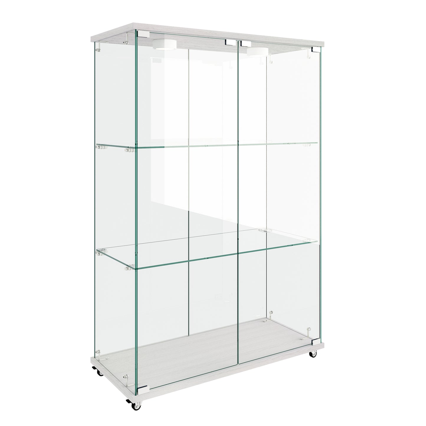 Modern Glass Display Cabinet with LED lights, Quick-assembly Antique Cabinet, Tempered Glass Bookshelf, Suitable for Living Room and Bedrooms, 2-door 3-shelf, Transparent+White (Old Sku:W241P242928) image 8