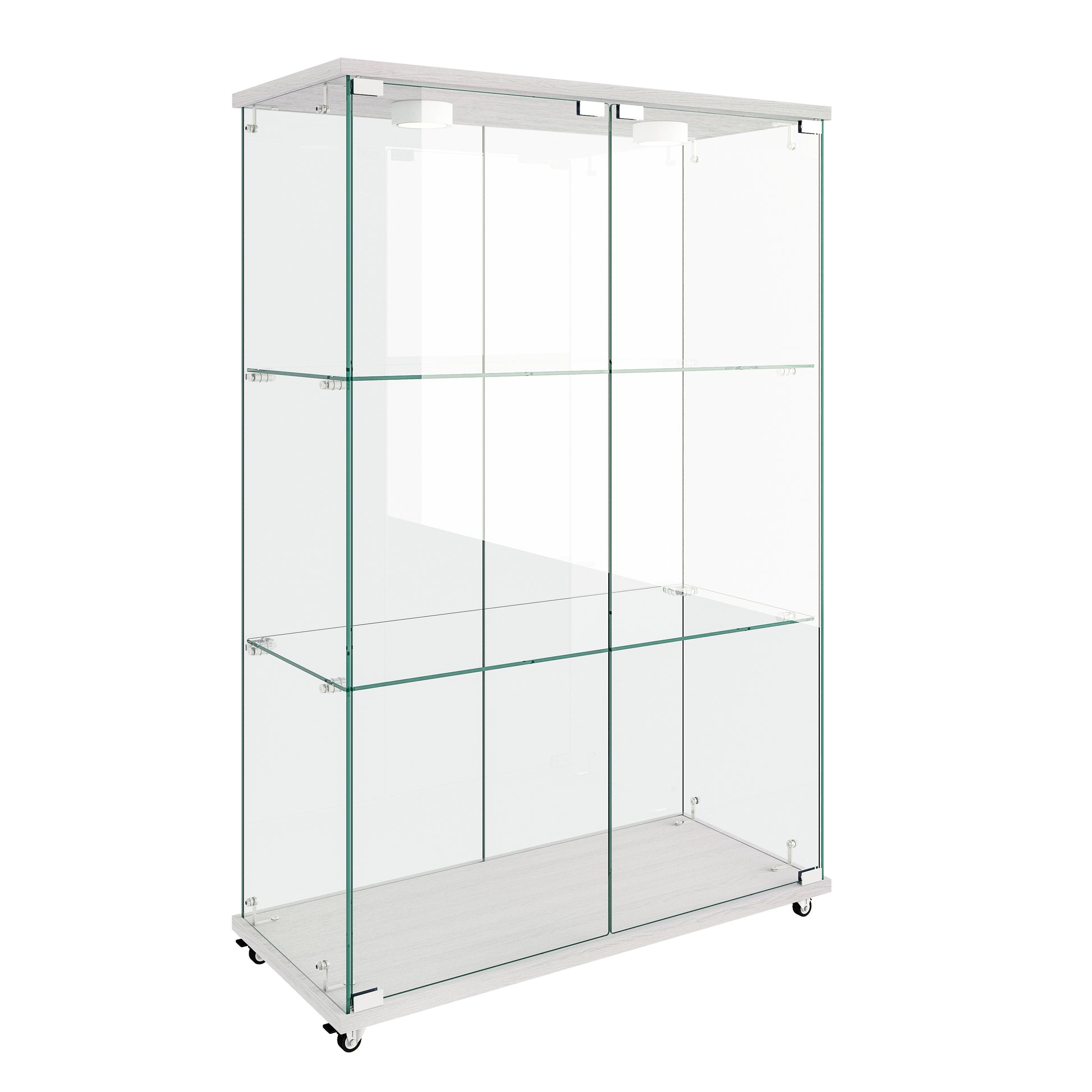 Modern Glass Display Cabinet with LED lights, Quick-assembly Antique Cabinet, Tempered Glass Bookshelf, Suitable for Living Room and Bedrooms, 2-door 3-shelf, Transparent+White (Old Sku:W241P242928) image 8