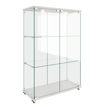 Modern Glass Display Cabinet with LED lights, Quick-assembly Antique Cabinet, Tempered Glass Bookshelf, Suitable for Living Room and Bedrooms, 2-door 3-shelf, Transparent+White (Old Sku:W241P242928) image 8