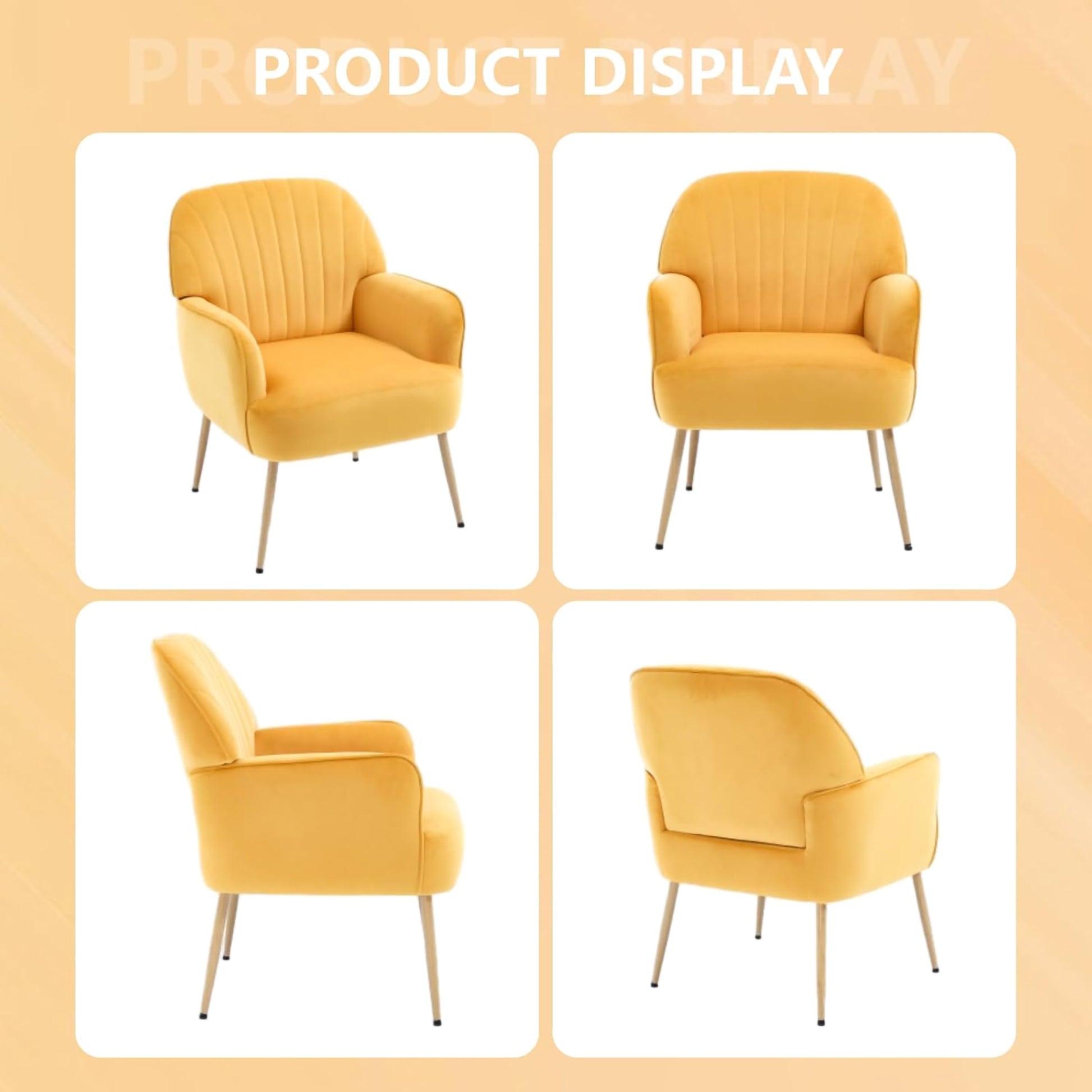 Velvet Accent Chair, Modern Upholstered Living Room Chairs, Luxury Single Sofa Armchair with Metal Legs, Comfy Barrel Chairs for Living Room, Waiting Room, Bedroom, Office and Cafe, Yellow image 6