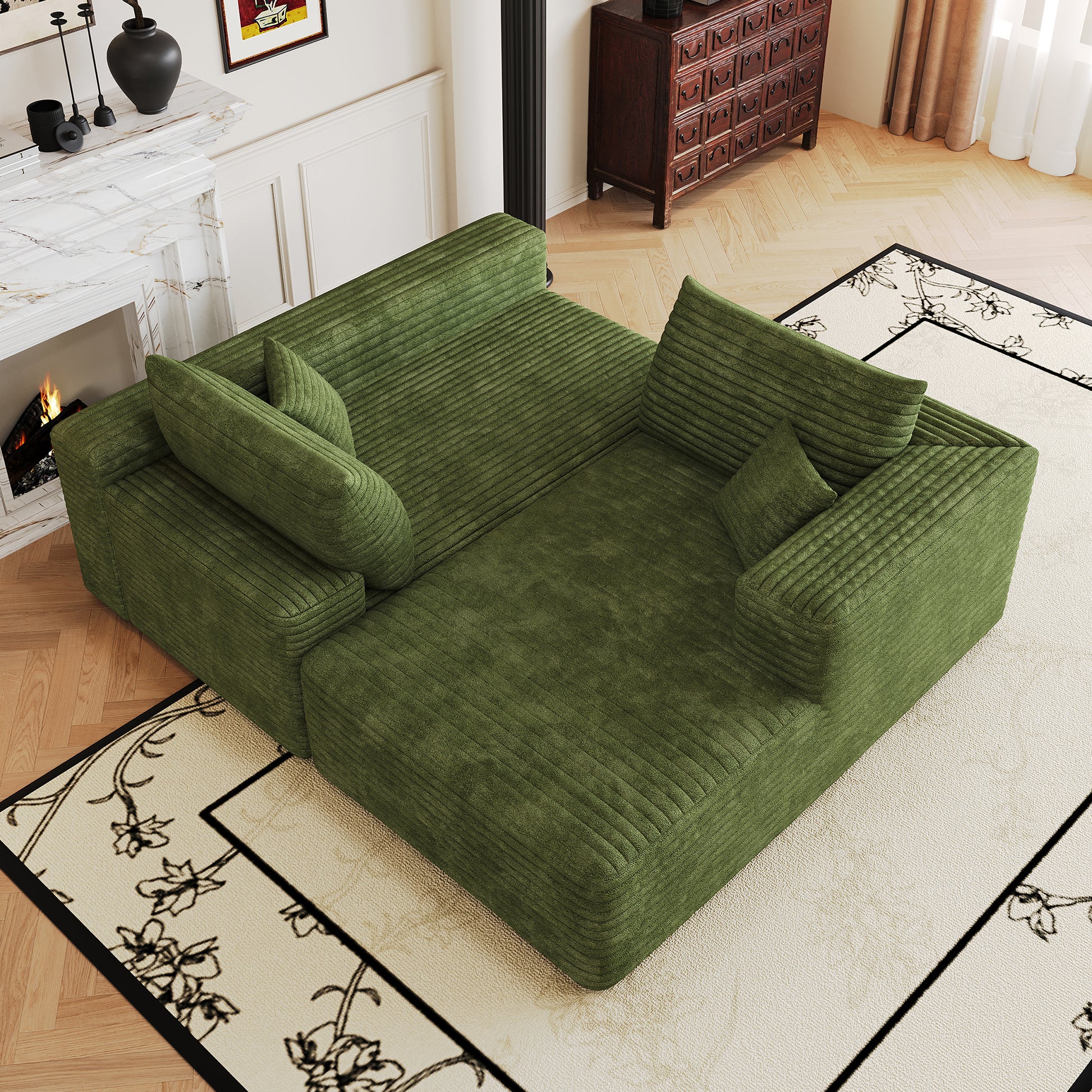 103" Cloud Sectional Sofa,Modern Minimalist Upholstered Couches, Comfort L Shaped Sofa for Living Room,Deep Seat Corner Couch,No Assembly Required,Green(Plush Corduroy Fabric) image 8