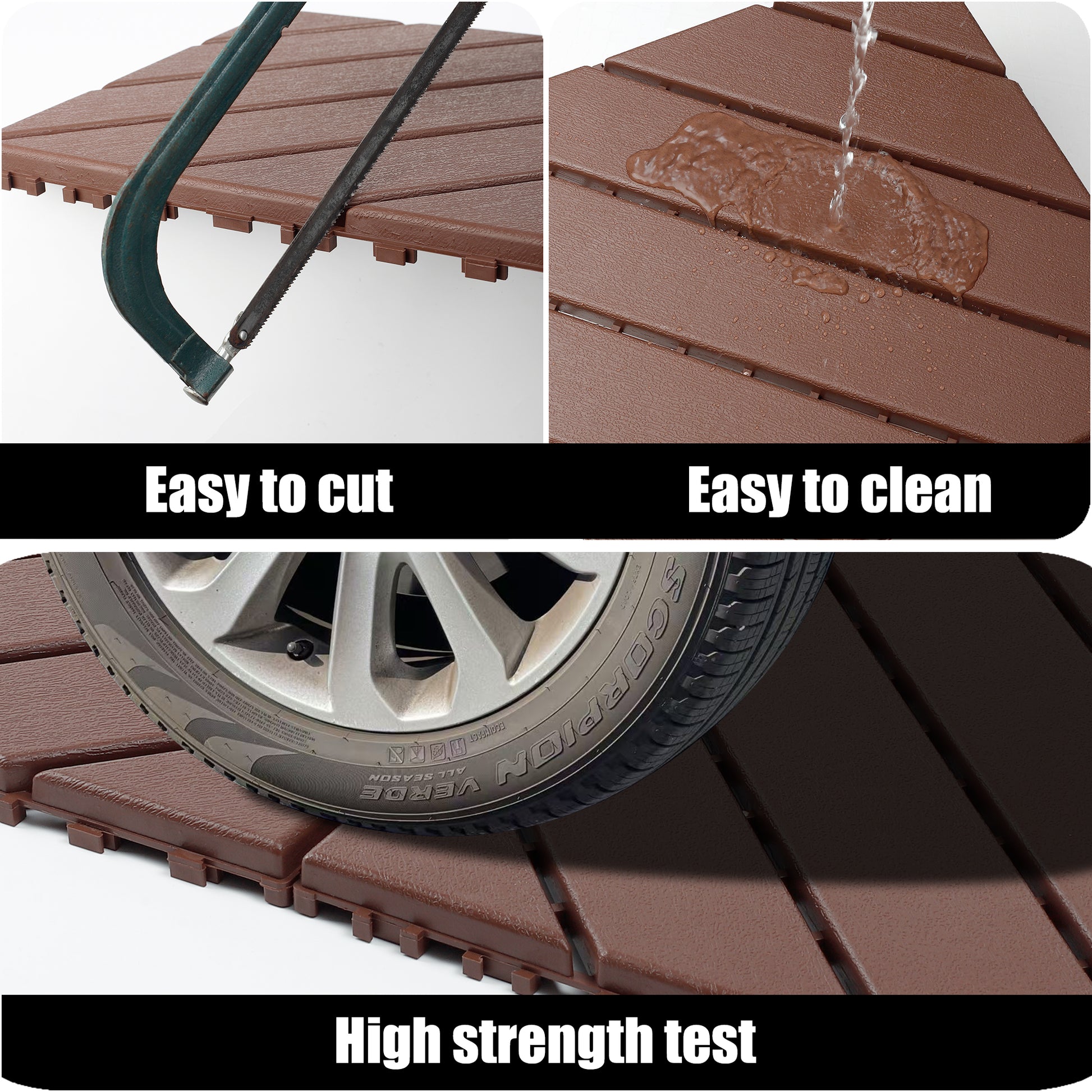 Plastic interlocking decking tiles, 44 packs of terrace decking tiles, 12 inches x 12 inches waterproof for all-weather use, backyard pool decking tiles, Brown image 6