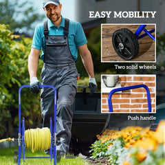 Outsunny Garden Hose Reel Cart, Hold Up to 98' of 5/8" Hose (Hose Not Included), Portable Water Hose Cart with Wheels for Yard, Lawn, Blue