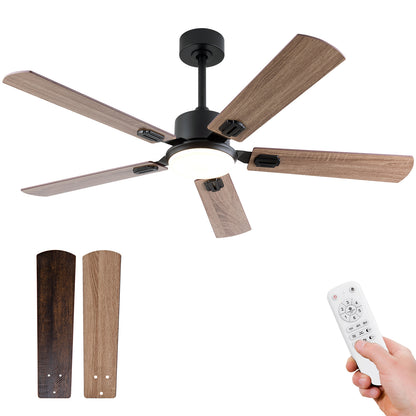 52 inch Black Ceiling Fans with Lights and Remote, Indoor/Outdoor Modern Ceiling Fan for Bedroom Living Room Patio, 6 Speed Reversible Quiet DC Motor, 3 CCT, Dual Finish Blades image 11