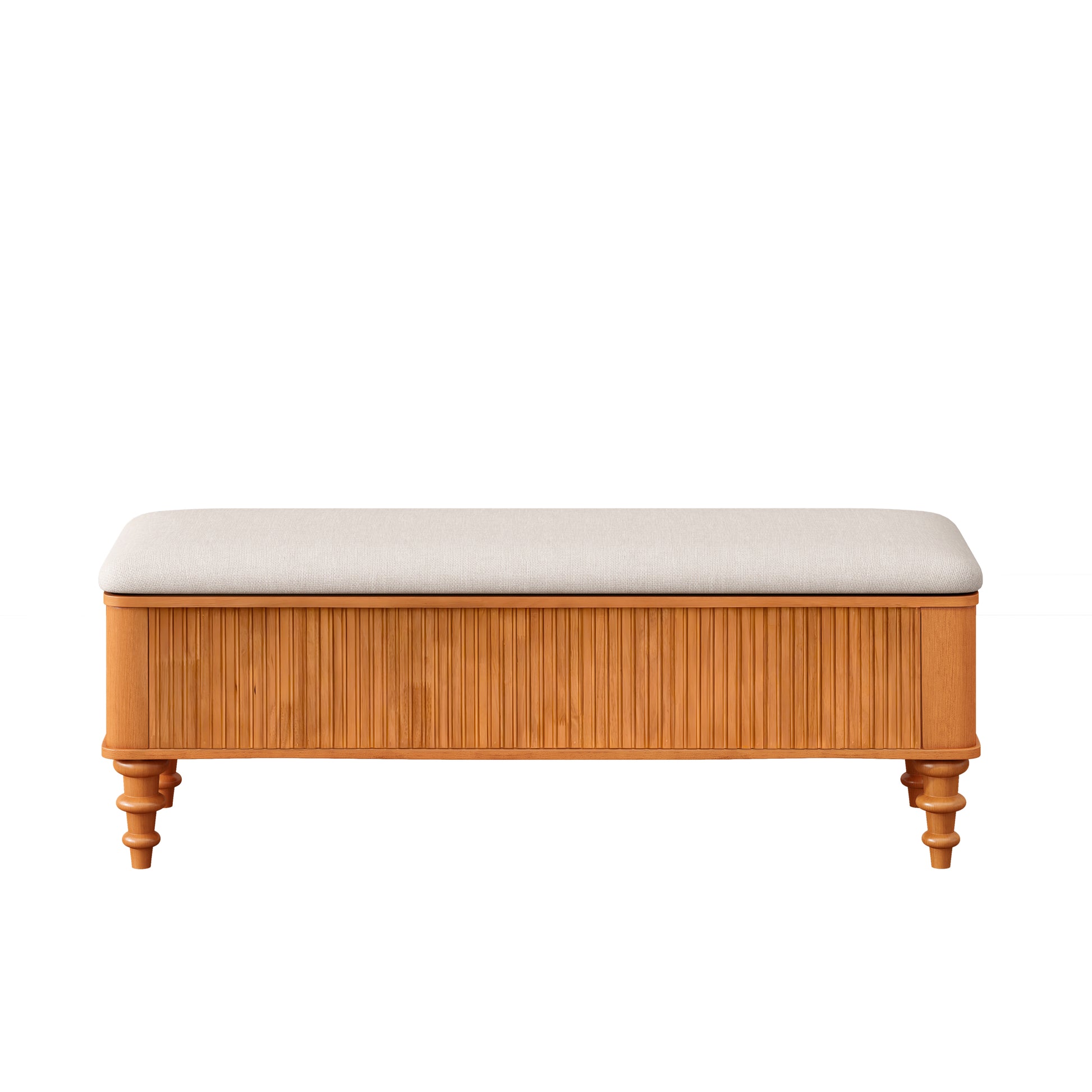 50.8-inch Multi-Functional Storage Ottoman Bench-Solid Rubberwood Bed End Bench with Linen Seat, Storage Bench for Bedroom, Entryway Shoe Organizer for Bedroom, Living Room, Entryway, Closet, Natural image 8