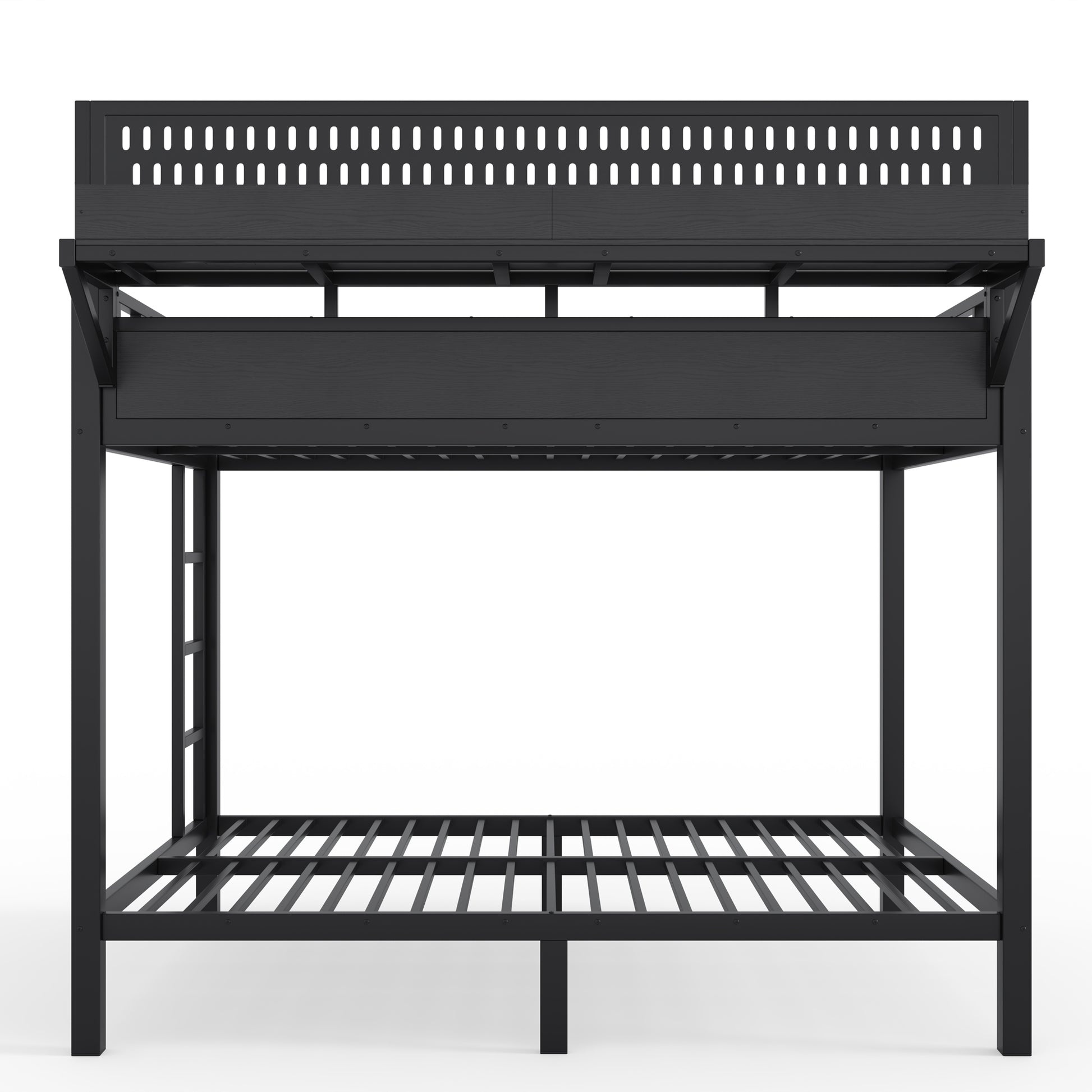 Full over Full Size Metal Bunk Bed with Storage Shelves and Pegboard, Bunk Bed Frame with USB Ports and LED Lights, Space-Saving, for Teens and Adults, Black image 11