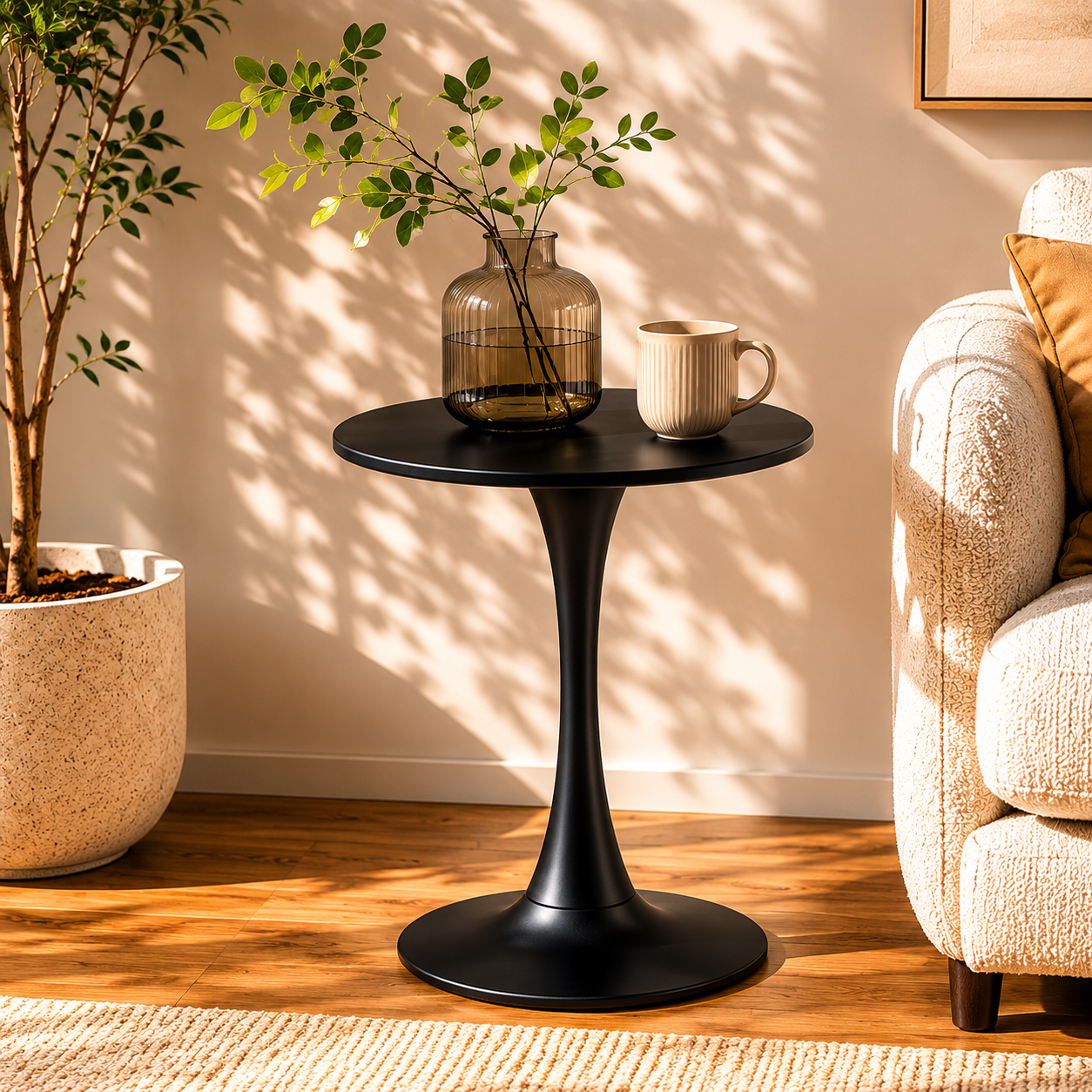 Black Round Dining Table,Modern Dining Table, Dining Table,MDF Tabletop and Iron Spray-Painted Matte Base,Oval Dining Table,Mid Century Coffee Table for Living Room 24 Inch,Home Kitchen,Small Places image 1
