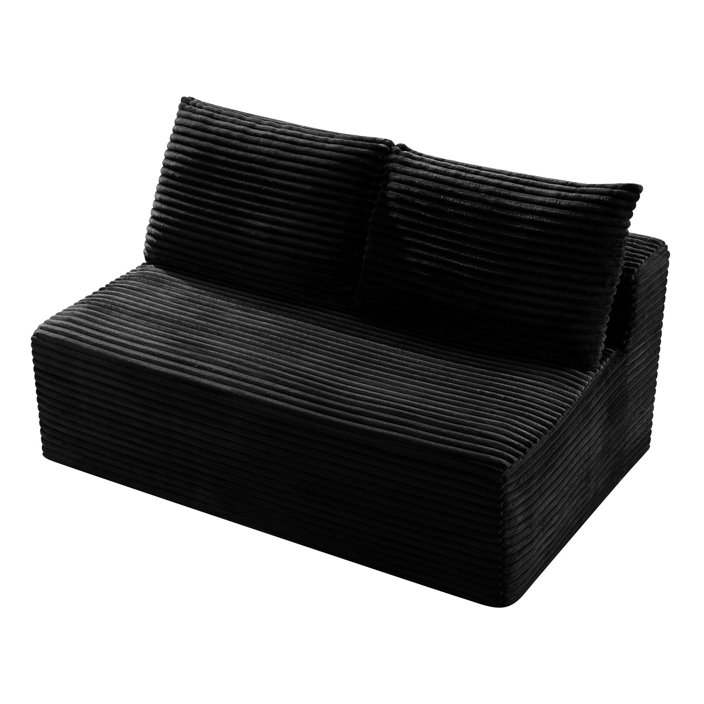 Black Corduroy Ground-Hugging Compressed Loveseat, Armless No-Legs 2-Seater Sofa for Living Room Small Apartment image 8