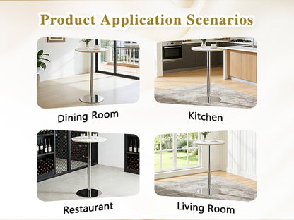 Rock slab circular tabletop non adjustable (39 inches high) bar table, bar table with silver legs and base (white) image 5
