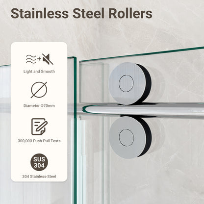 44"-48"W*76" H Frameless Single Sliding Shower Door – 5/16" (8mm) Clear Tempered Glass, Bypass Design with Chrome Finish image 6