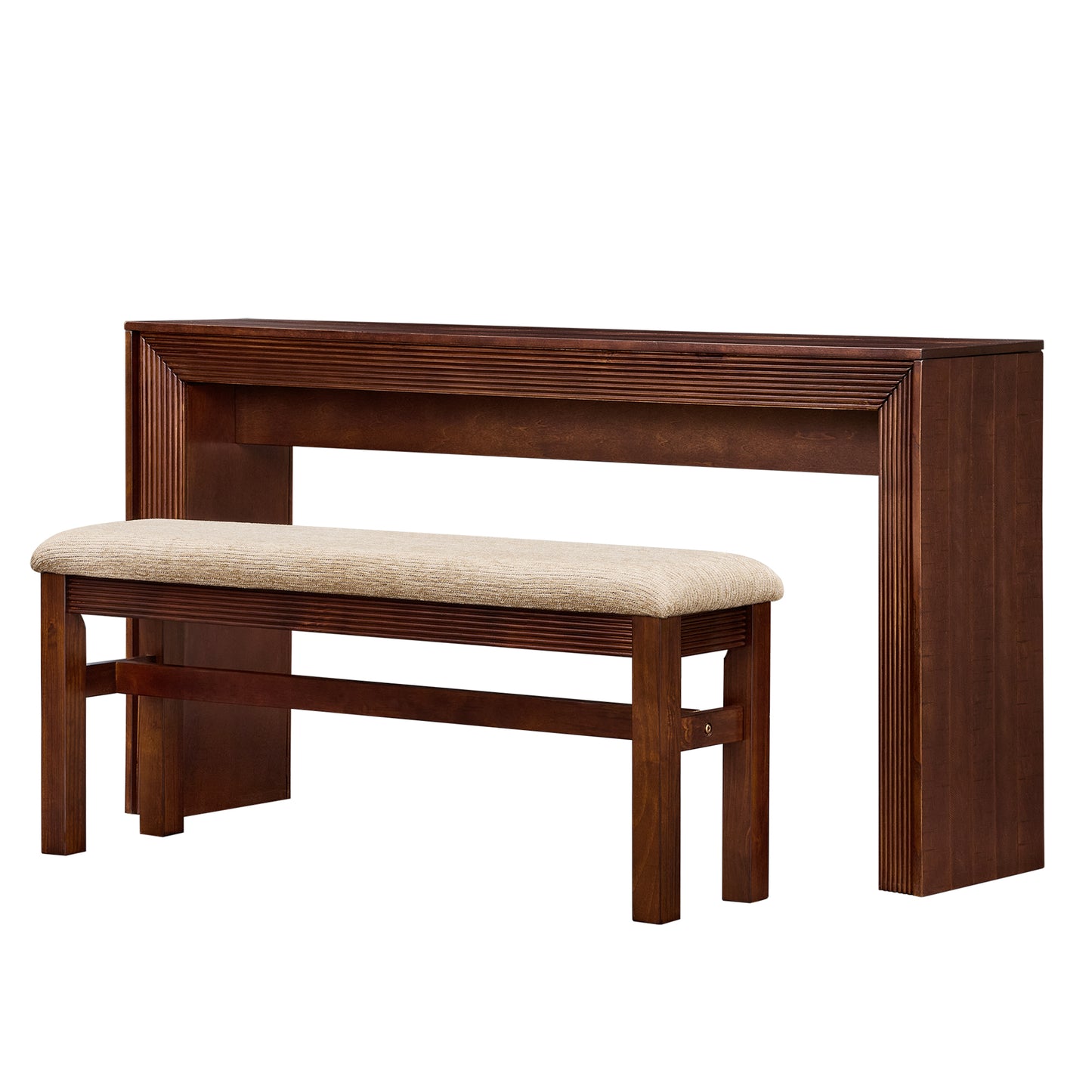 Fluted Counter Height Bar Table Set for 2, Dining Table with Fabric Upholstered Bar Stool with Solid Wood Legs, Dining Table Behind Couch for Breakfast-Walnut image 9