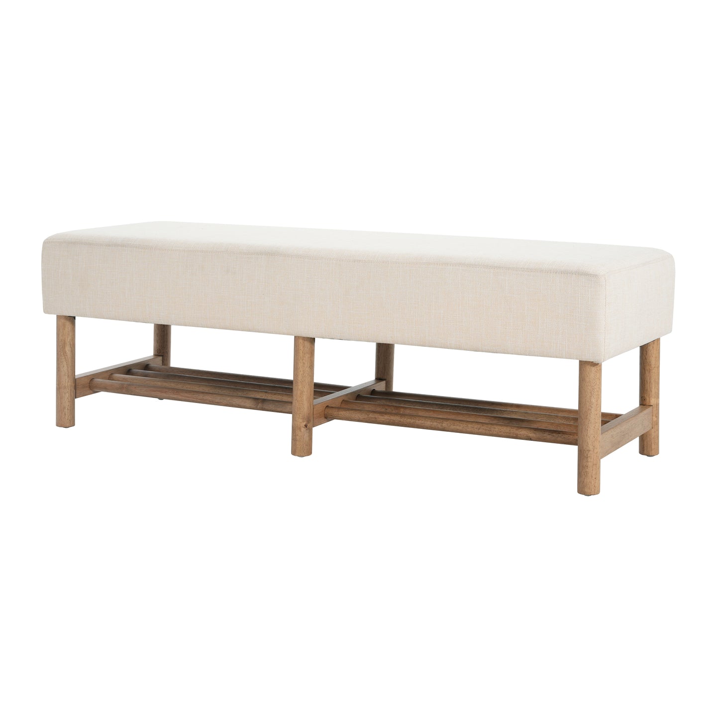 Rectangular Upholstered Linen Fabric Ottoman Bench, Solid Wood Legs, Beige (old sku N757P296699I) image 5