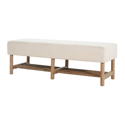 Rectangular Upholstered Linen Fabric Ottoman Bench, Solid Wood Legs, Beige (old sku N757P296699I) image 5