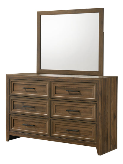 1pc Contemporary Six Drawer Dresser Geometric Design Brown Finish Wooden Furniture image 4