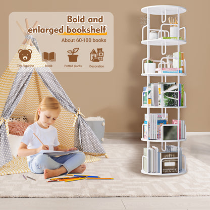 Rotating Bookshelf Tower 5 Tier,Spinning Bookcase, Revolving 360 Book Shelf Narrow Tall Bookcase, Vertical Turning Round storage Bookshelf,Book Shelf Organizer for Bedroom, Living Room, White image 7