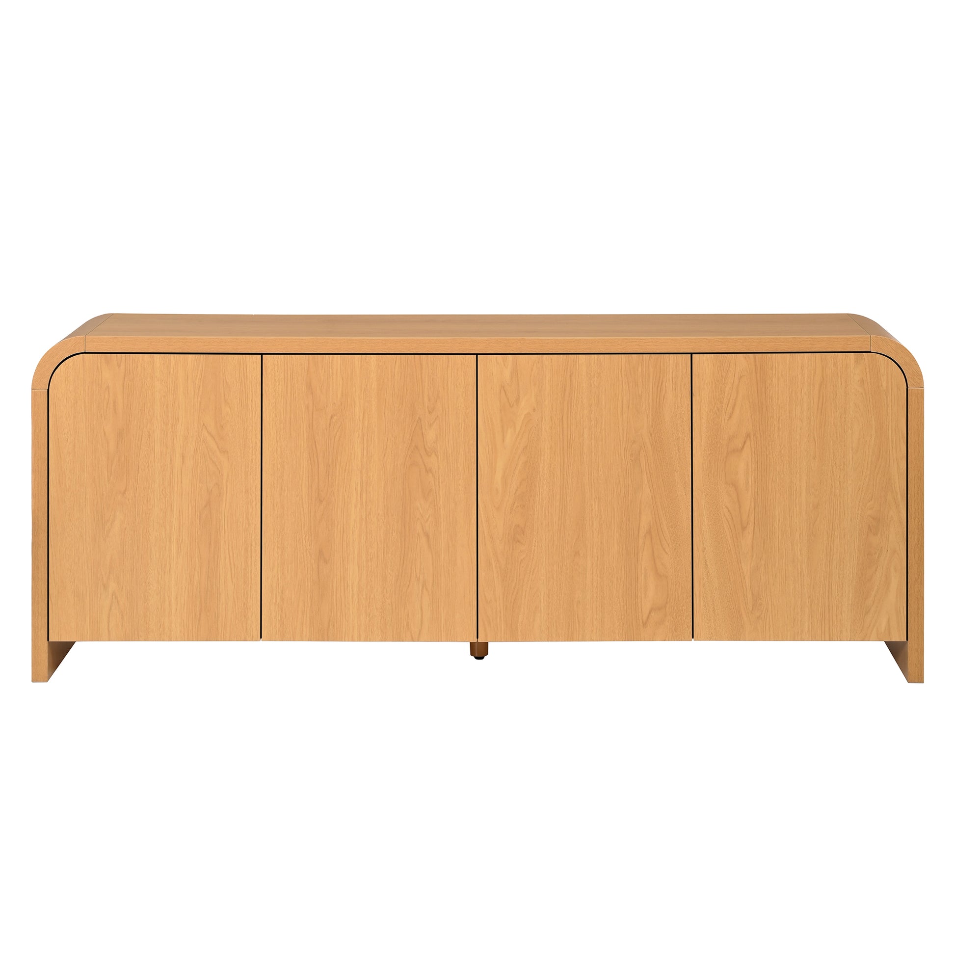 Farmhouse Curved Edge TV Stand with Large Cabinets for TVs up to 70", Minimalist Wood Grain Media Console with Cable Management, Mid Century TV Cabinet with Adjustable Shelves for Living Room, Natural image 10