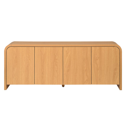 Farmhouse Curved Edge TV Stand with Large Cabinets for TVs up to 70", Minimalist Wood Grain Media Console with Cable Management, Mid Century TV Cabinet with Adjustable Shelves for Living Room, Natural image 10