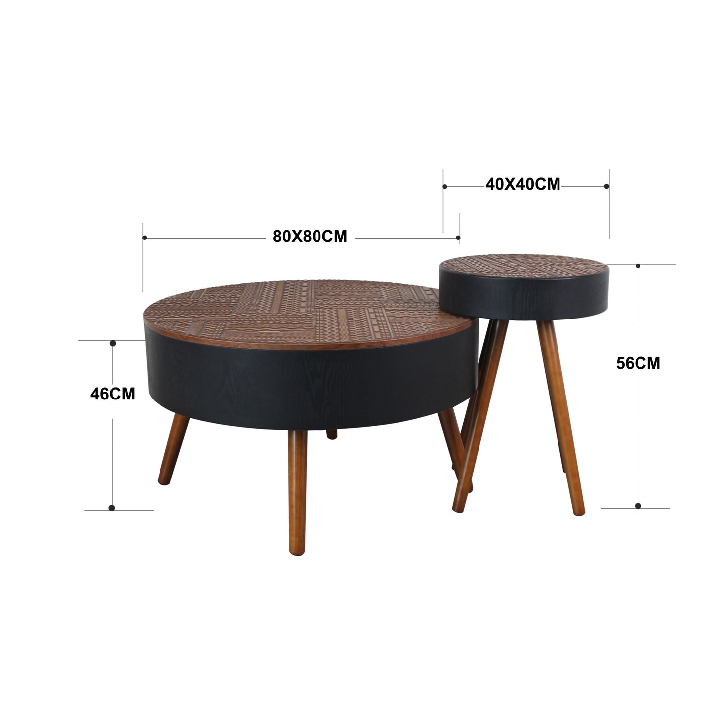 31.5" Round Carved Coffee Table with Storage Space, Mid-Century Modern Wooden Tea Table for Living Room, Apartment, Office,Brown+ Black. image 12
