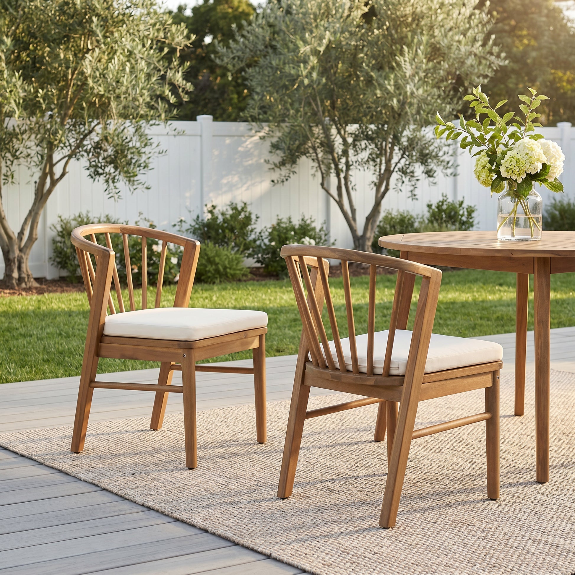 Outdoor Dining Chairs Set of 2, Acacia Wood Patio Chairs with Cream Washable Cushion,for Backyard, Poolside, Garden,Teak image 1