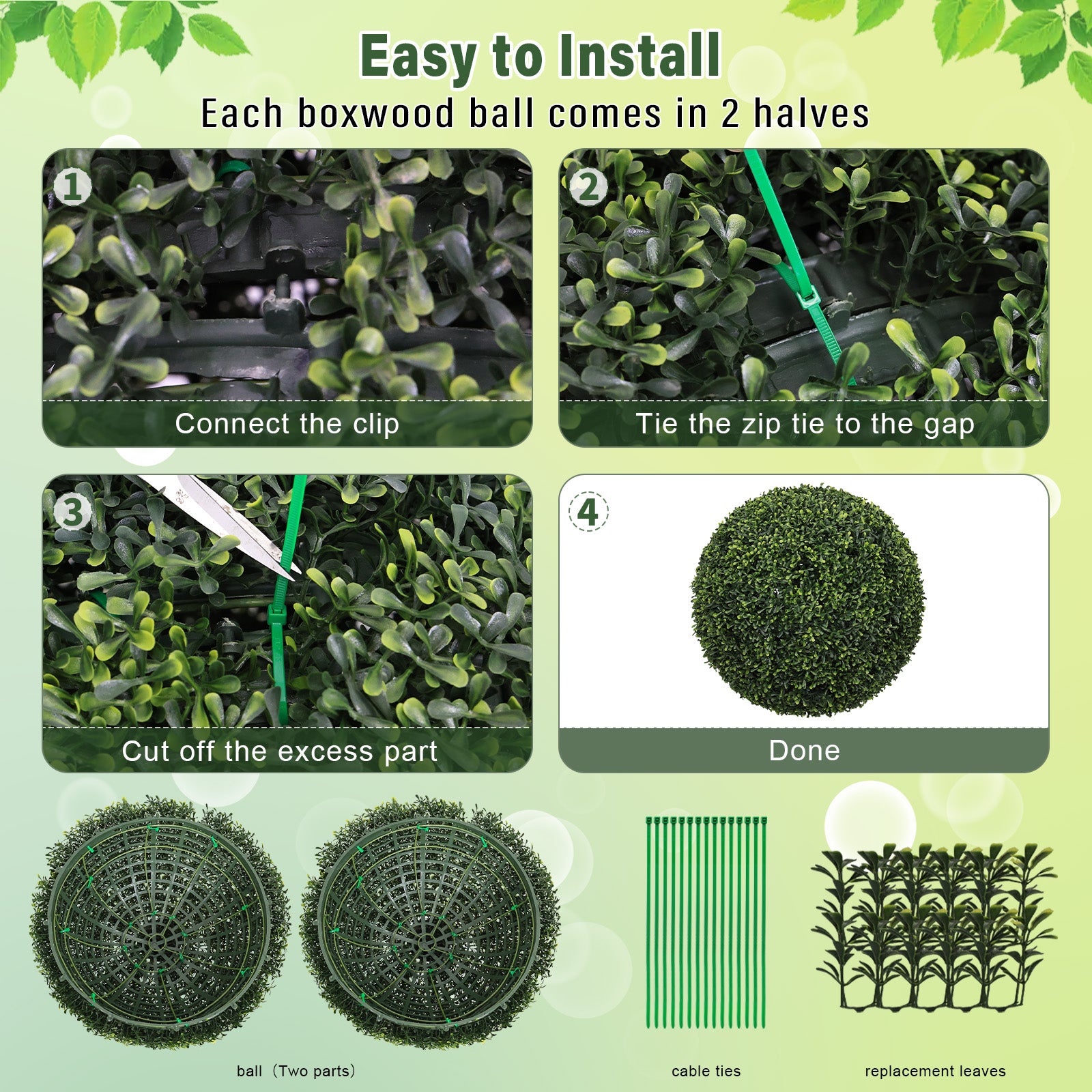 18.5IN Topiary Balls Artificial Outdoor Faux Boxwood Plants Large Green Decorative Spheres for Garden Front Porch Patio Planter Decoration, 2pcs/set image 5