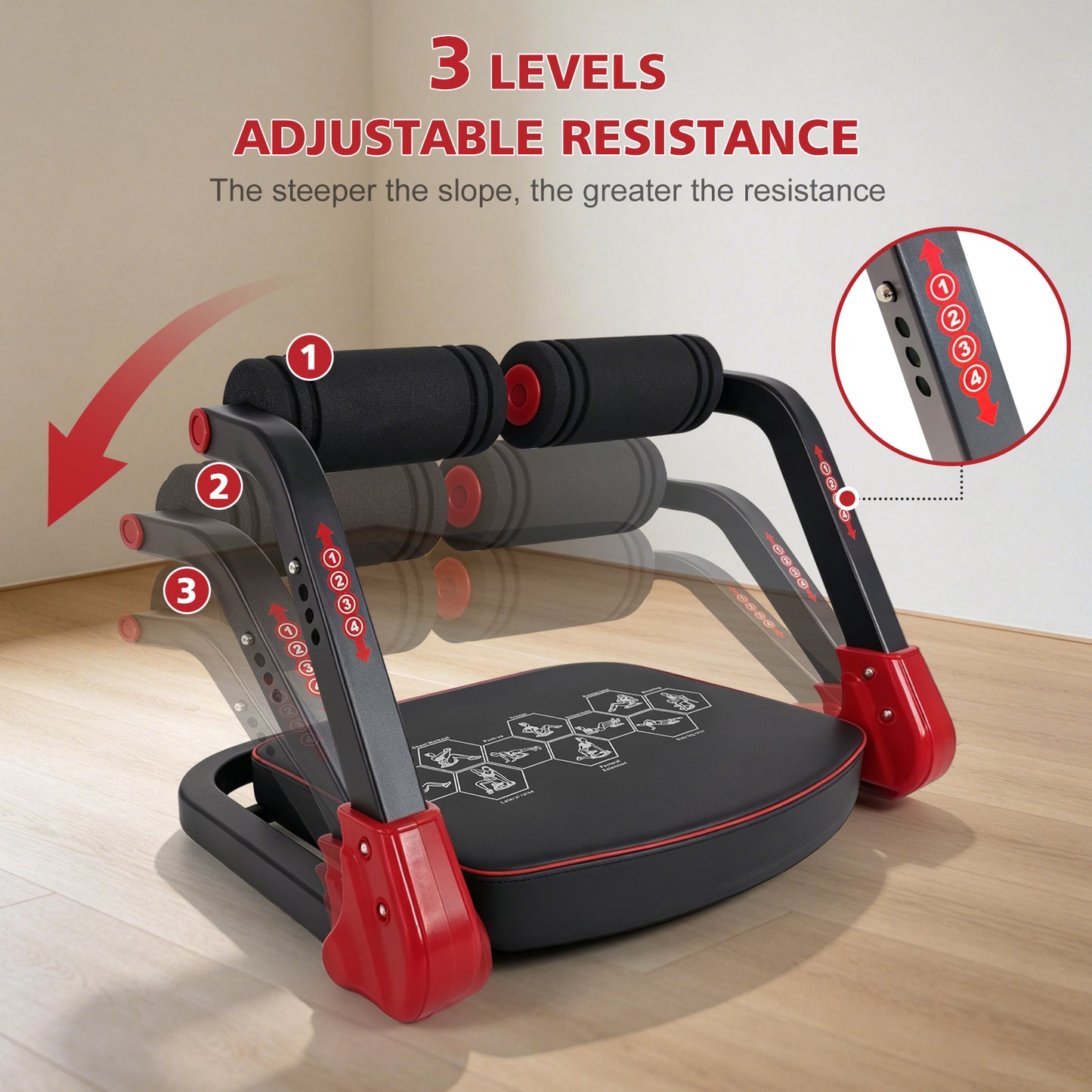 Ab Core Trainer Abdominal Machine for Home Gym with Resistance Bands Red image 2
