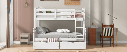 Twin over Full Bunk Bed with Ladder, Two Storage Drawers, Safety Guardrail, White image 8