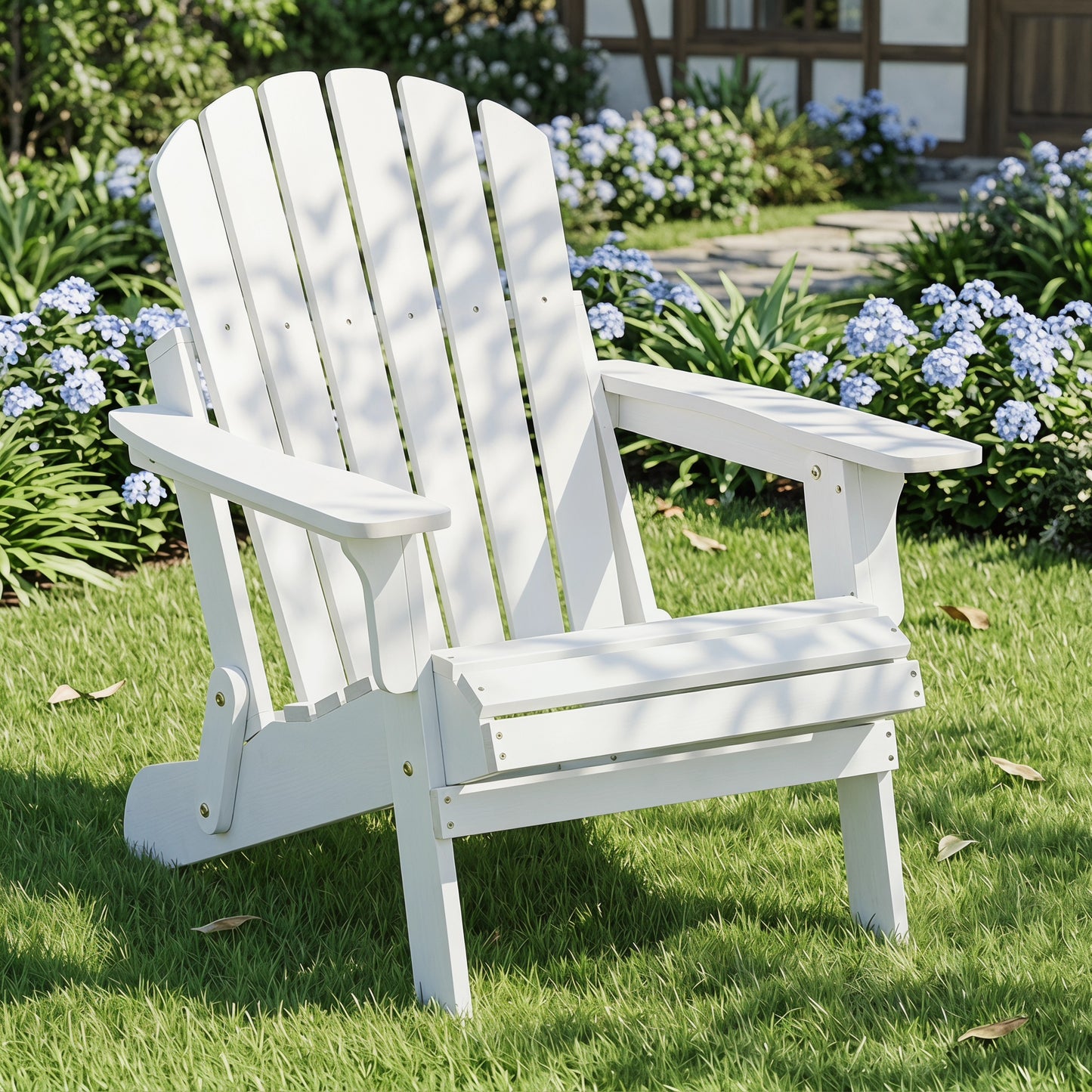 Oversize Wooden Outdoor Folding Adirondack Chair with Pre-Assembled BackRest & SeatBoard, Wood Patio Chair for Garden Backyard Porch Pool Deck Firepit image 1
